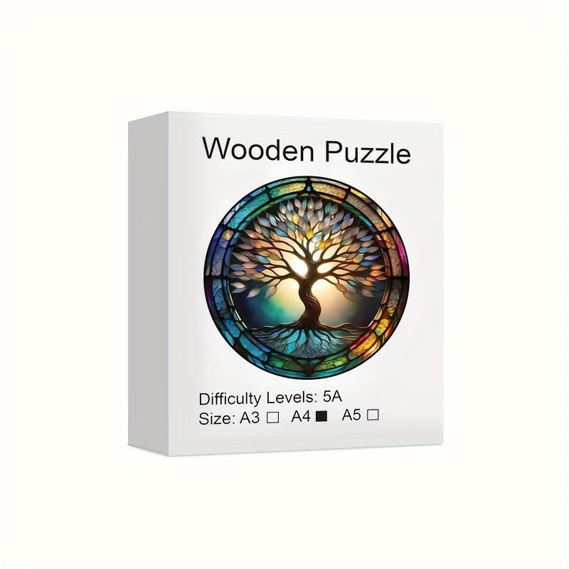 Colorful Tree Wooden Jigsaw Puzzles For Adults Animal Shaped Pieces