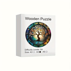 Colorful Tree Wooden Jigsaw Puzzles For Adults Animal Shaped Pieces
