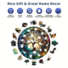 Colorful Tree Wooden Jigsaw Puzzles For Adults Animal Shaped Pieces