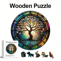 Colorful Tree Wooden Jigsaw Puzzles For Adults Animal Shaped Pieces