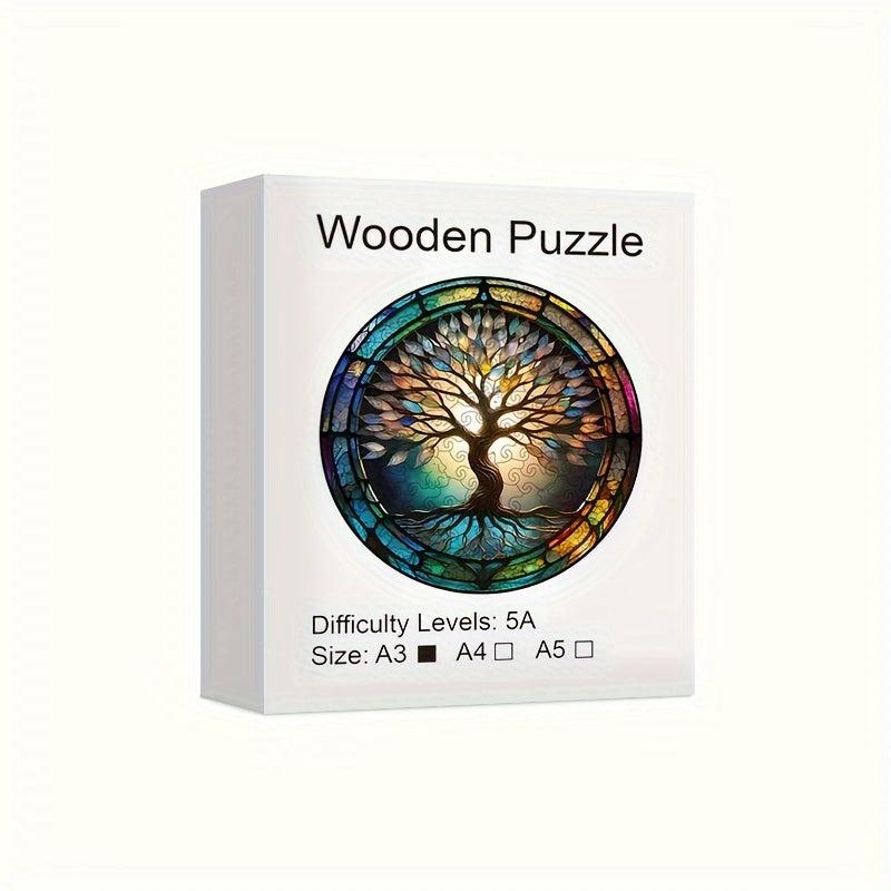 Colorful Tree Wooden Jigsaw Puzzles For Adults Animal Shaped Pieces