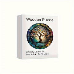 Colorful Tree Wooden Jigsaw Puzzles For Adults Animal Shaped Pieces
