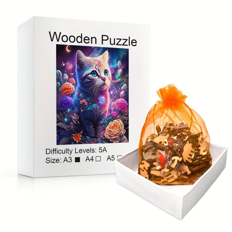 Colorful Kitten Puzzle Toy Irregular Animal Shape Wooden Puzzle