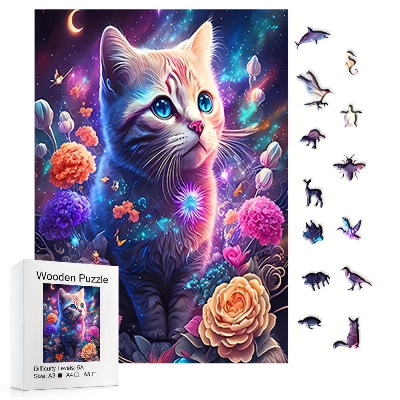 Colorful Kitten Puzzle Toy Irregular Animal Shape Wooden Puzzle