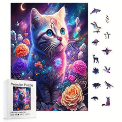Colorful Kitten Puzzle Toy Irregular Animal Shape Wooden Puzzle