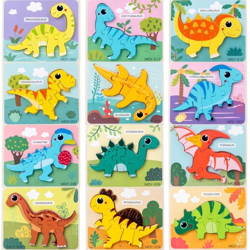 Dinosaur 3D Wooden Puzzle Jigsaw For Kids Boy Girl Montessori Early Learning