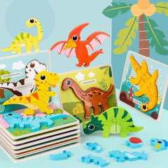 Dinosaur 3D Wooden Puzzle Jigsaw For Kids Boy Girl Montessori Early Learning