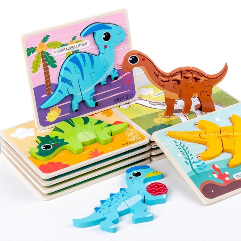 Dinosaur 3D Wooden Puzzle Jigsaw For Kids Boy Girl Montessori Early Learning