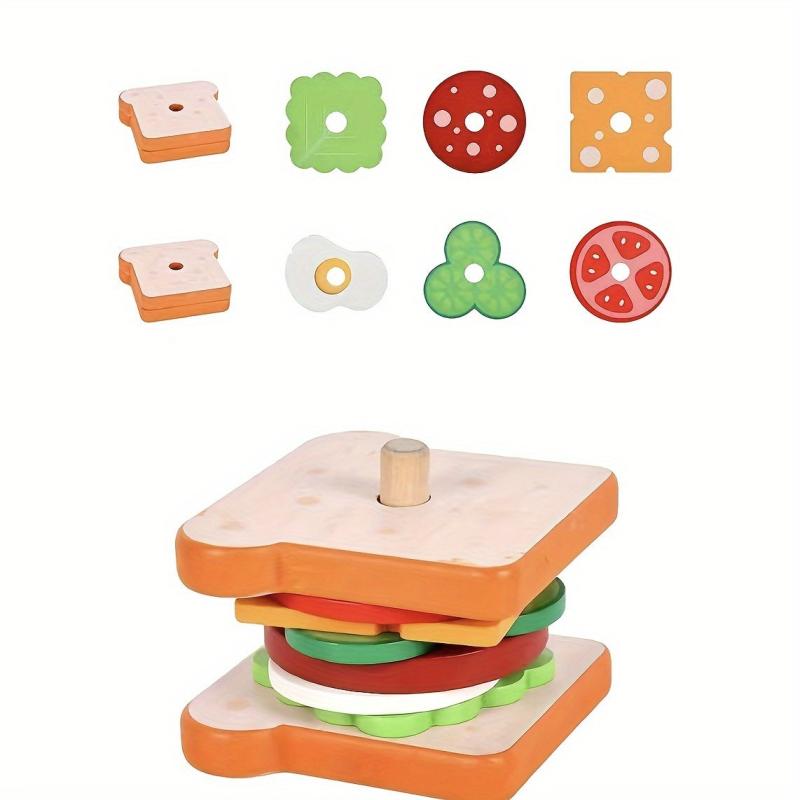 Wooden Play House Food Assembly Toy Set - Hamburger, Fries, Sandwich