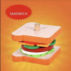 Wooden Play House Food Assembly Toy Set - Hamburger, Fries, Sandwich