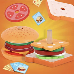 Wooden Play House Food Assembly Toy Set - Hamburger, Fries, Sandwich