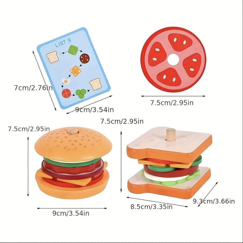 Wooden Play House Food Assembly Toy Set - Hamburger, Fries, Sandwich