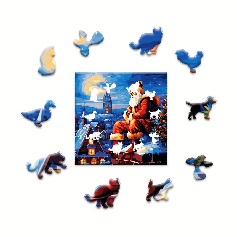 Christmas Wooden Puzzles Santa Claus Irregular Animal Shaped Creative
