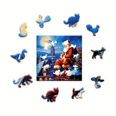 Christmas Wooden Puzzles Santa Claus Irregular Animal Shaped Creative