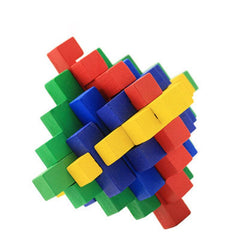 Colorful Wooden Kongming Lock 3D Brain Teaser Puzzle for Adults & Kids