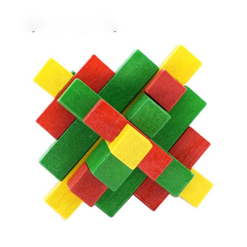 Colorful Wooden Kongming Lock 3D Brain Teaser Puzzle for Adults & Kids