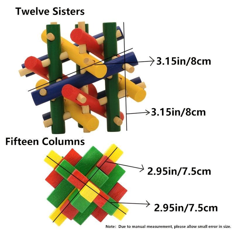 Colorful Wooden Kongming Lock 3D Brain Teaser Puzzle for Adults & Kids