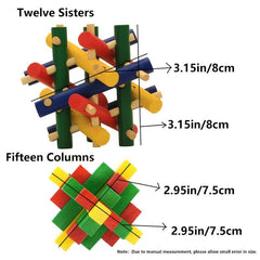 Colorful Wooden Kongming Lock 3D Brain Teaser Puzzle for Adults & Kids