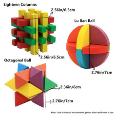 Colorful Wooden Kongming Lock 3D Brain Teaser Puzzle for Adults & Kids