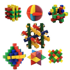 Colorful Wooden Kongming Lock 3D Brain Teaser Puzzle for Adults & Kids