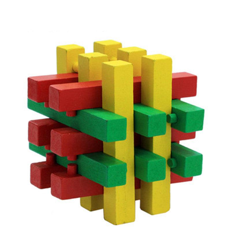 Colorful Wooden Kongming Lock 3D Brain Teaser Puzzle for Adults & Kids