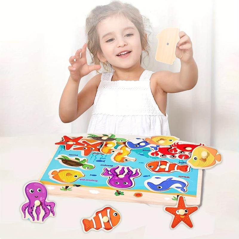 Wooden Toddler Puzzles Set - Traffic, Animals, Ocean - Educational Toy