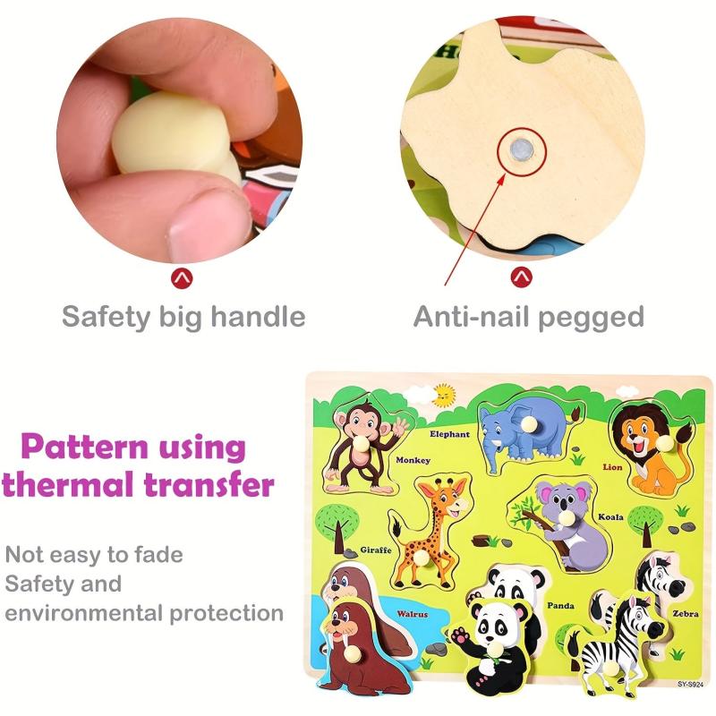 Wooden Toddler Puzzles Set - Traffic, Animals, Ocean - Educational Toy