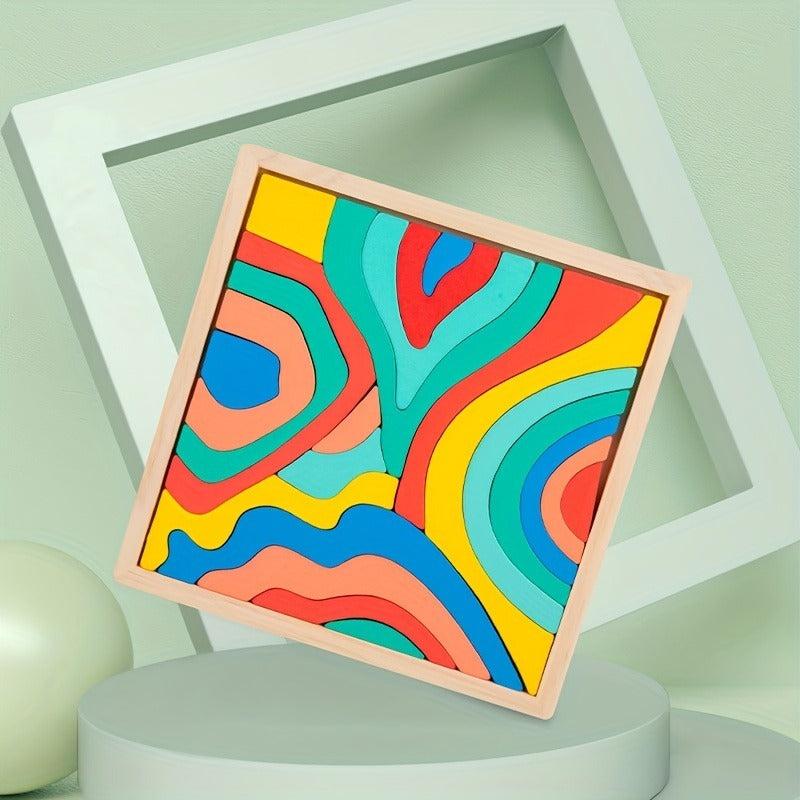 Wooden Rainbow Puzzle Building Blocks Four Elements Fun Toys