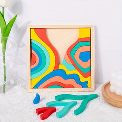 Wooden Rainbow Puzzle Building Blocks Four Elements Fun Toys