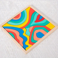 Wooden Rainbow Puzzle Building Blocks Four Elements Fun Toys