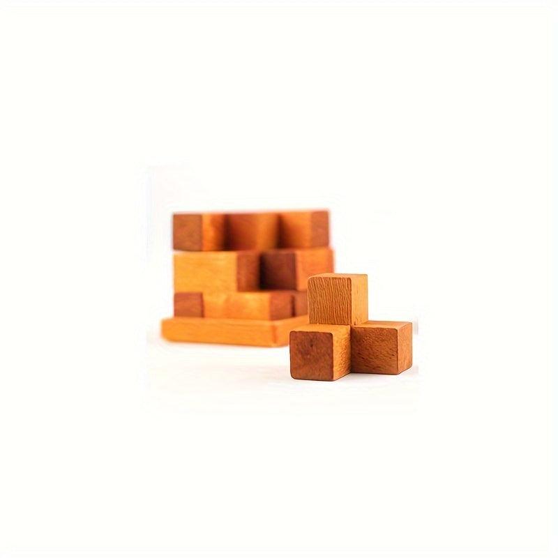 Wooden 3D Brain Teaser Toy Kongming Lock Luban Lock Square Lock Boxed