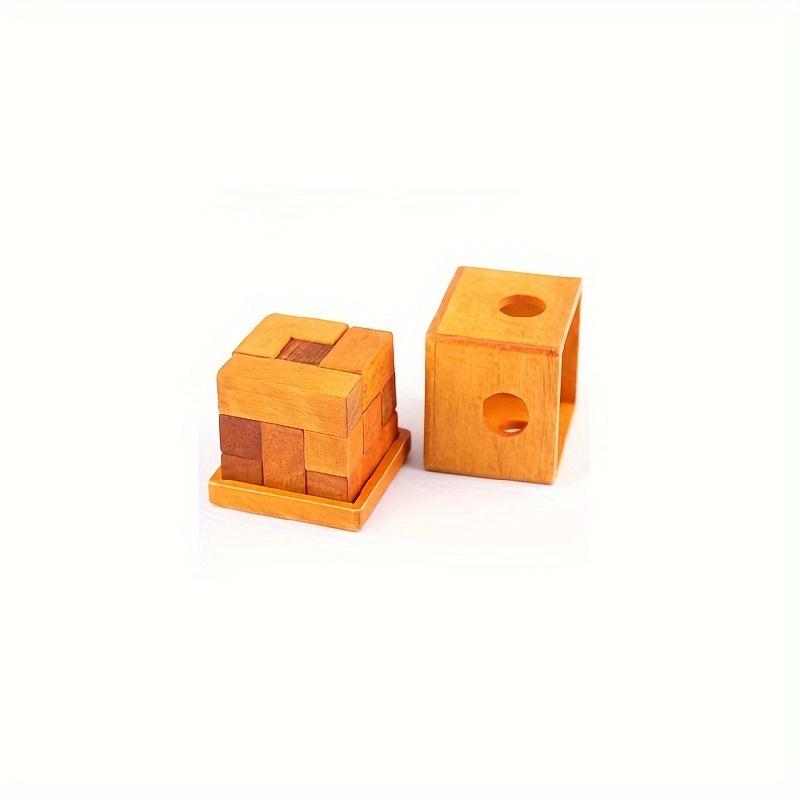 Wooden 3D Brain Teaser Toy Kongming Lock Luban Lock Square Lock Boxed