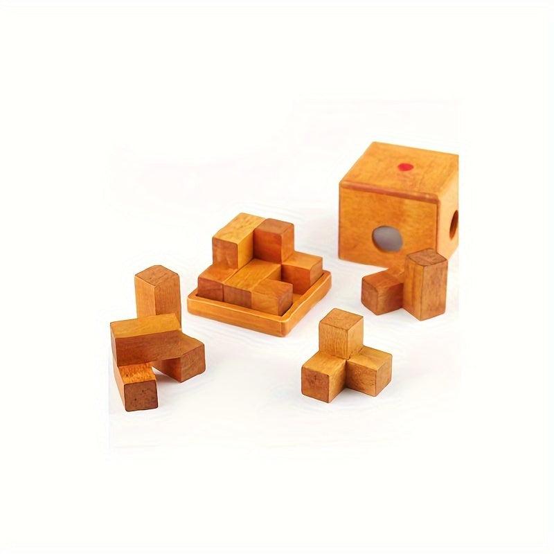 Wooden 3D Brain Teaser Toy Kongming Lock Luban Lock Square Lock Boxed