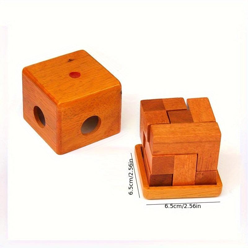 Wooden 3D Brain Teaser Toy Kongming Lock Luban Lock Square Lock Boxed