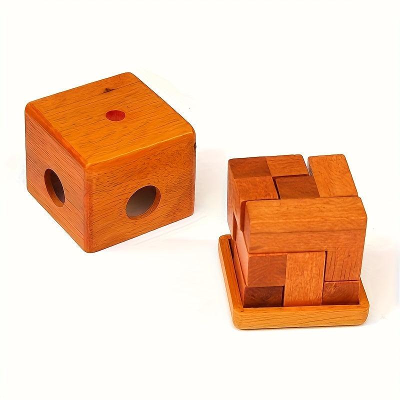 Wooden 3D Brain Teaser Toy Kongming Lock Luban Lock Square Lock Boxed