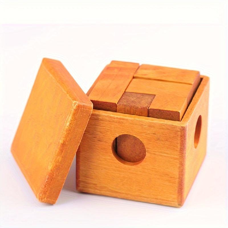 Wooden 3D Brain Teaser Toy Kongming Lock Luban Lock Square Lock Boxed