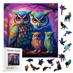 Colorful Owl Family Wooden Puzzle Highly Difficult Magic Toy