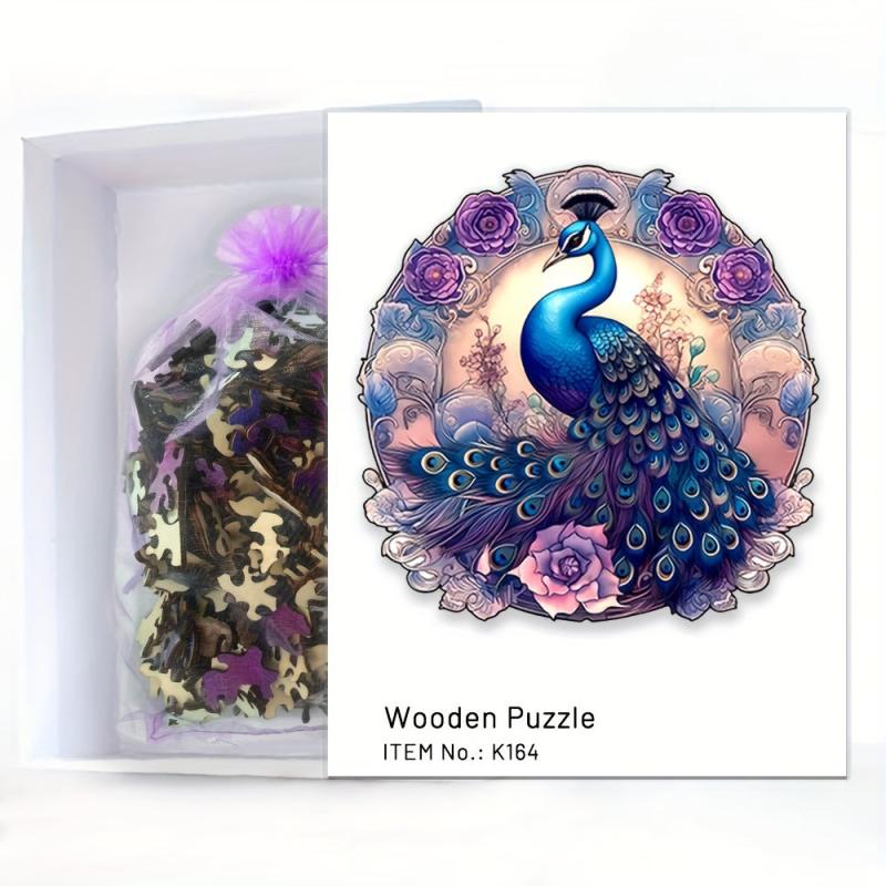 Purple Peacock Wooden Puzzle High Difficulty Attention Training Toy