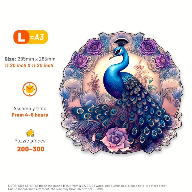 Purple Peacock Wooden Puzzle High Difficulty Attention Training Toy