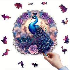Purple Peacock Wooden Puzzle High Difficulty Attention Training Toy