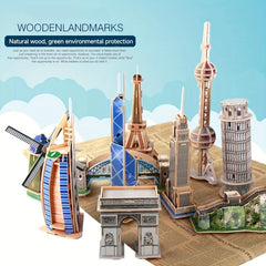 3D Wood Puzzle Famous Landmark Building Model DIY Toy