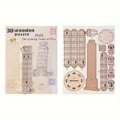 3D Wood Puzzle Famous Landmark Building Model DIY Toy
