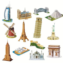 3D Wood Puzzle Famous Landmark Building Model DIY Toy