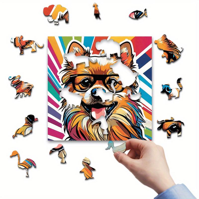 Puppy Wooden Jigsaw Puzzle with Glasses - Christmas Gift