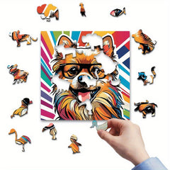 Puppy Wooden Jigsaw Puzzle with Glasses - Christmas Gift