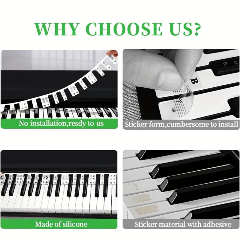Piano Notes Guide Silicone Labels 88 Keys Full Size Piano No Stickers Required