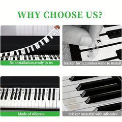 Piano Notes Guide Silicone Labels 88 Keys Full Size Piano No Stickers Required