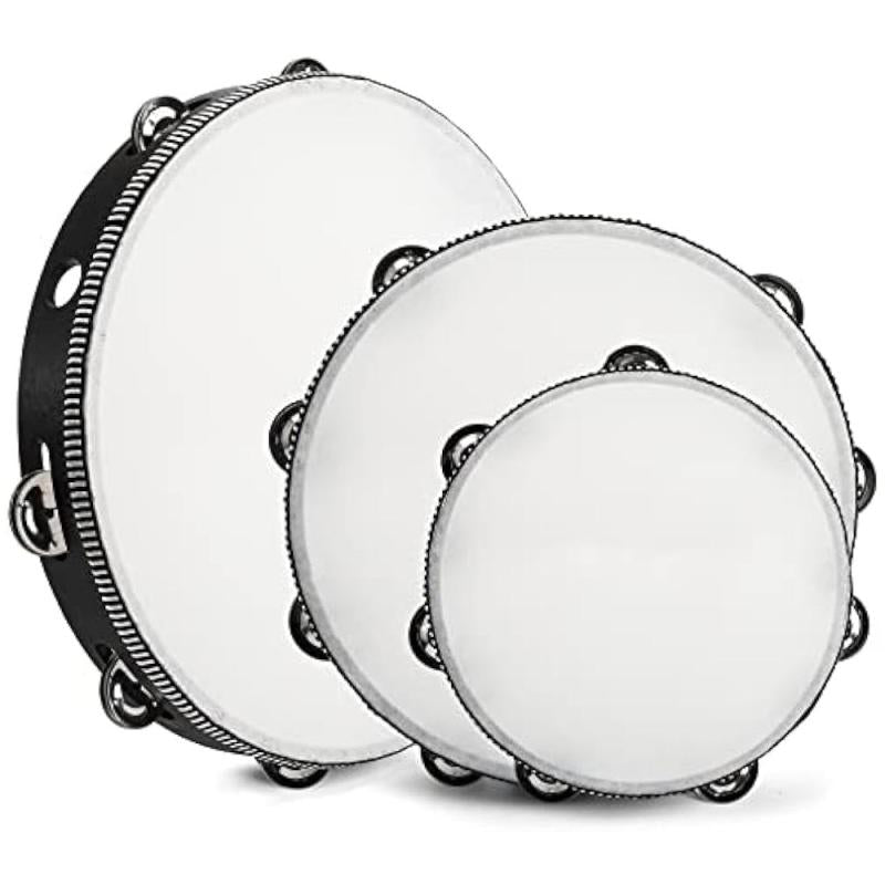 Wood Handheld Tambourine 25cm Wooden Drum Jingles Percussion Instrument