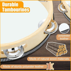 Adult Hand Held Wood Tambourine 4 Sizes Single Row Metal Jingles