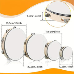 Adult Hand Held Wood Tambourine 4 Sizes Single Row Metal Jingles